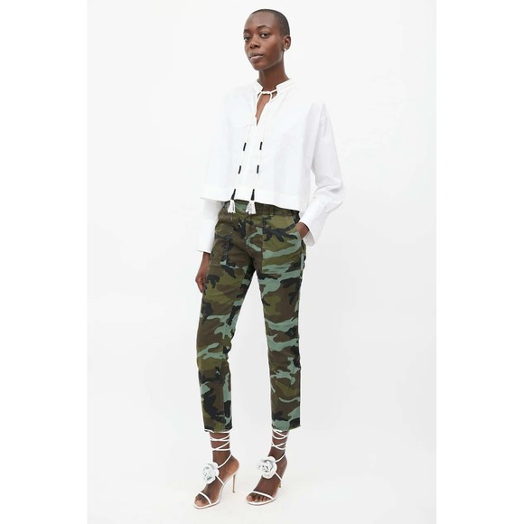 Nili Lotan camo pants size 2‎ Jenna cropped mid rise raw hem Fall Green $375 - Picture 2 of 11